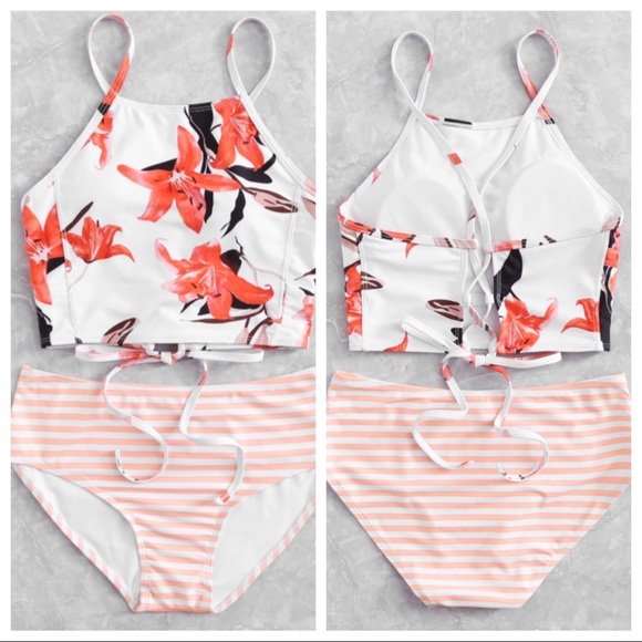 ✿NWT Flower Print High Neck Bikini Set✿ - Picture 6 of 7